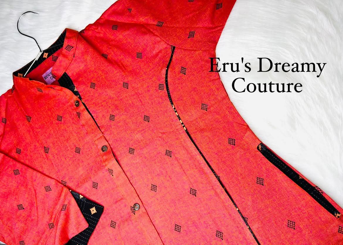 Elegant Coral Orange Printed Cotton Kurti with Pocket view 3