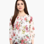 Women Off White Printed Blouson Top